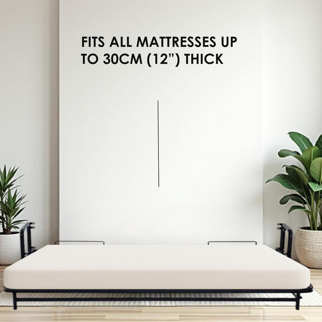 Unfolded murphy bed with mattress, fits mattresses up to 12 inches thick