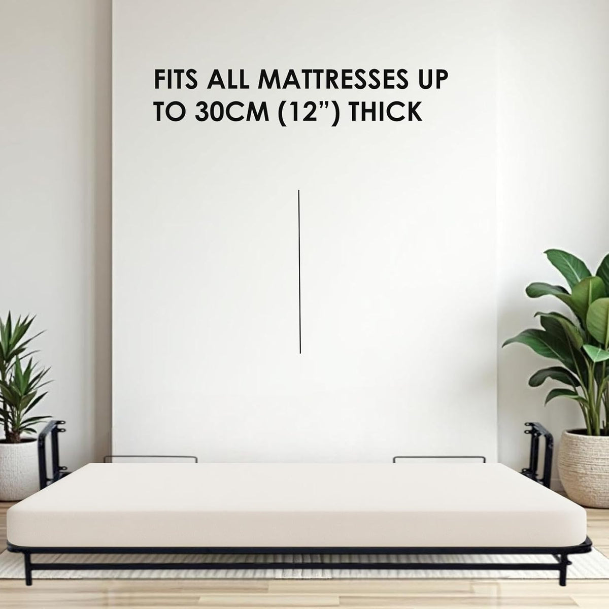 Unfolded murphy bed with mattress, fits mattresses up to 12 inches thick