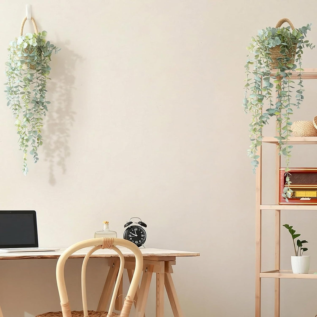 Faux Eucalyptus Hanging Plant in Woven Planter