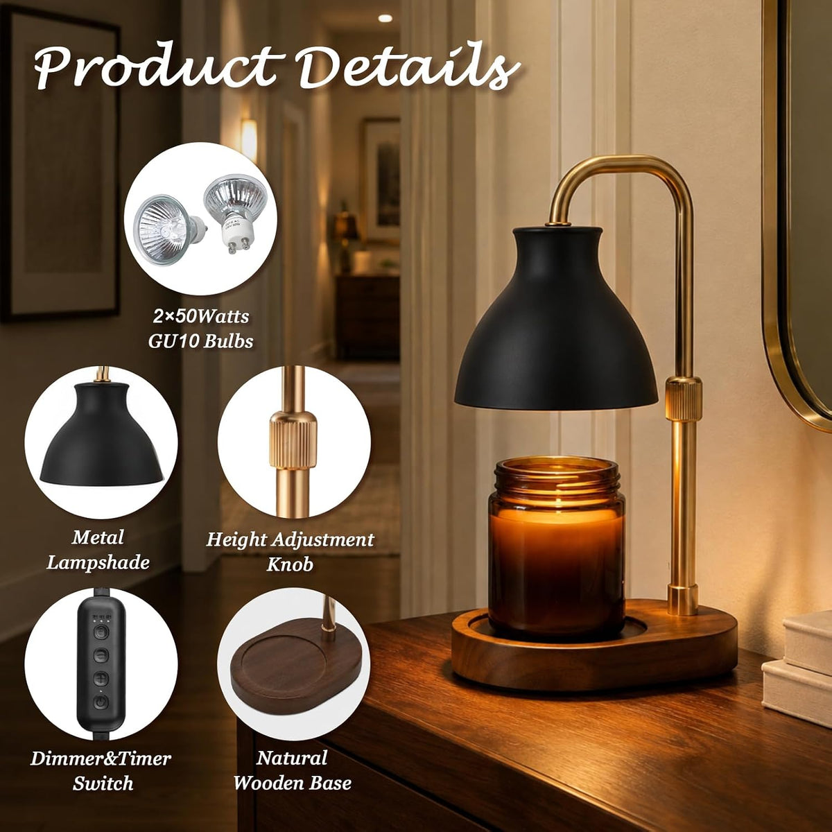 Candle Warmer Lamp with Timer – Adjustable Height