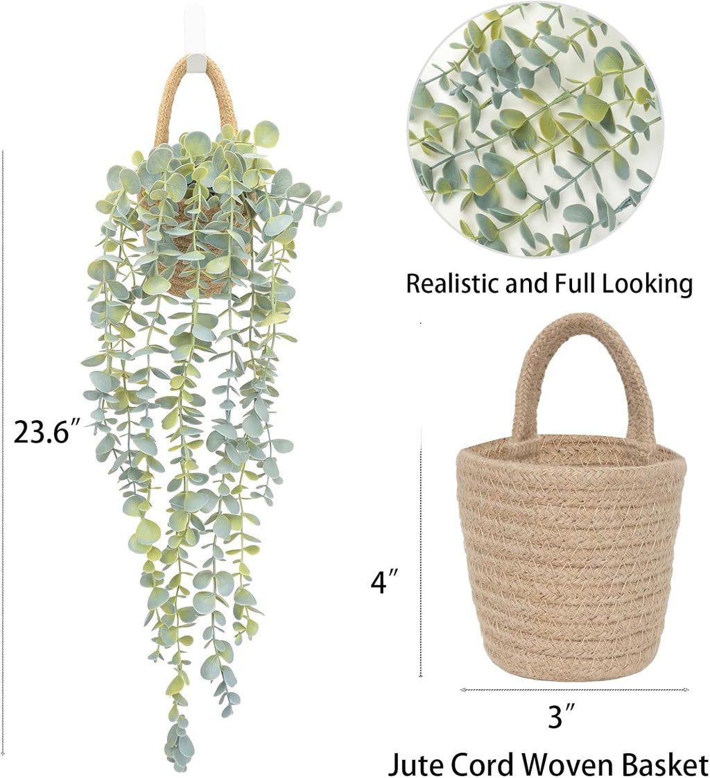 Faux Eucalyptus Hanging Plant in Woven Planter