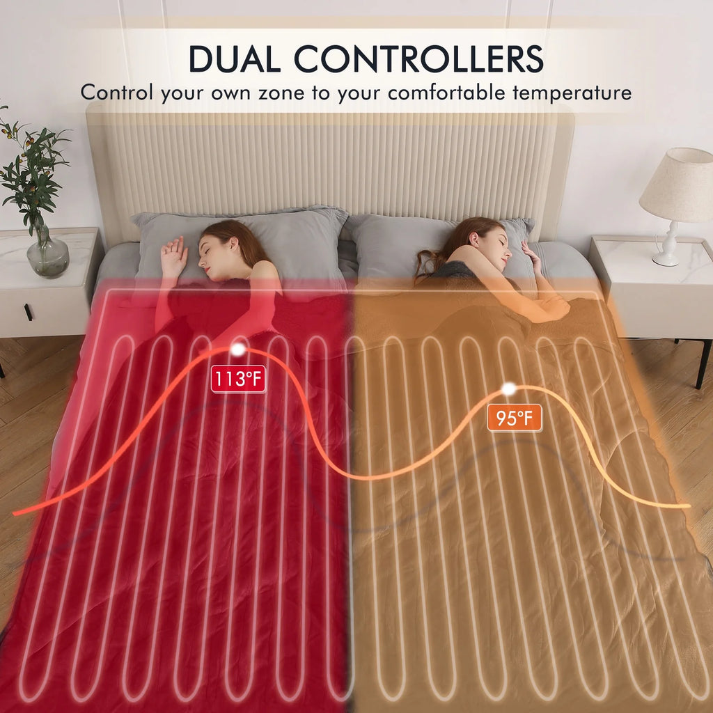 Heated Blanket Queen Size 84''X90'', Fast Heating with Dual Controllers Electric Blanket, 10 Heating Levels, 10H Timer, Preheat Function - Gray