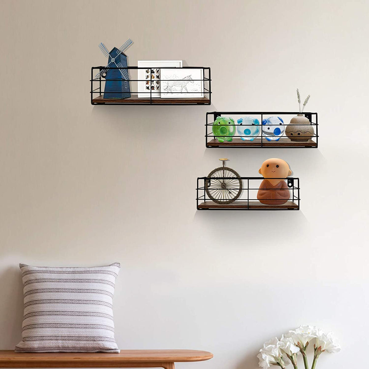 Floating Shelves Wall Mounted Set of 3, Hanging Storage Wall Shelf for Bathroom, Living Room, Bedroom, Kitchen Home