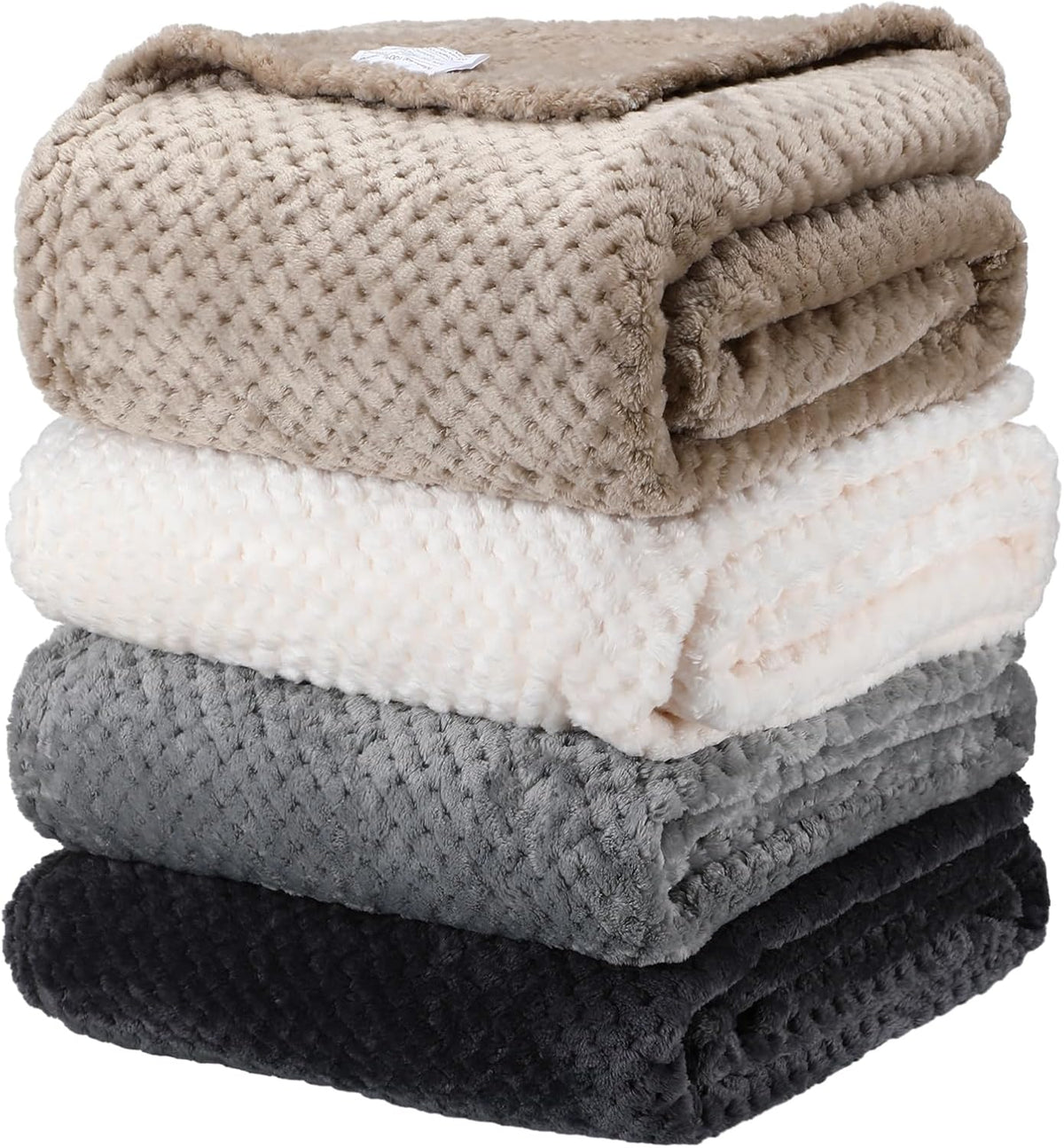 Waffle Knit Fleece Throw Blanket, Set of 4 – Neutral Tones