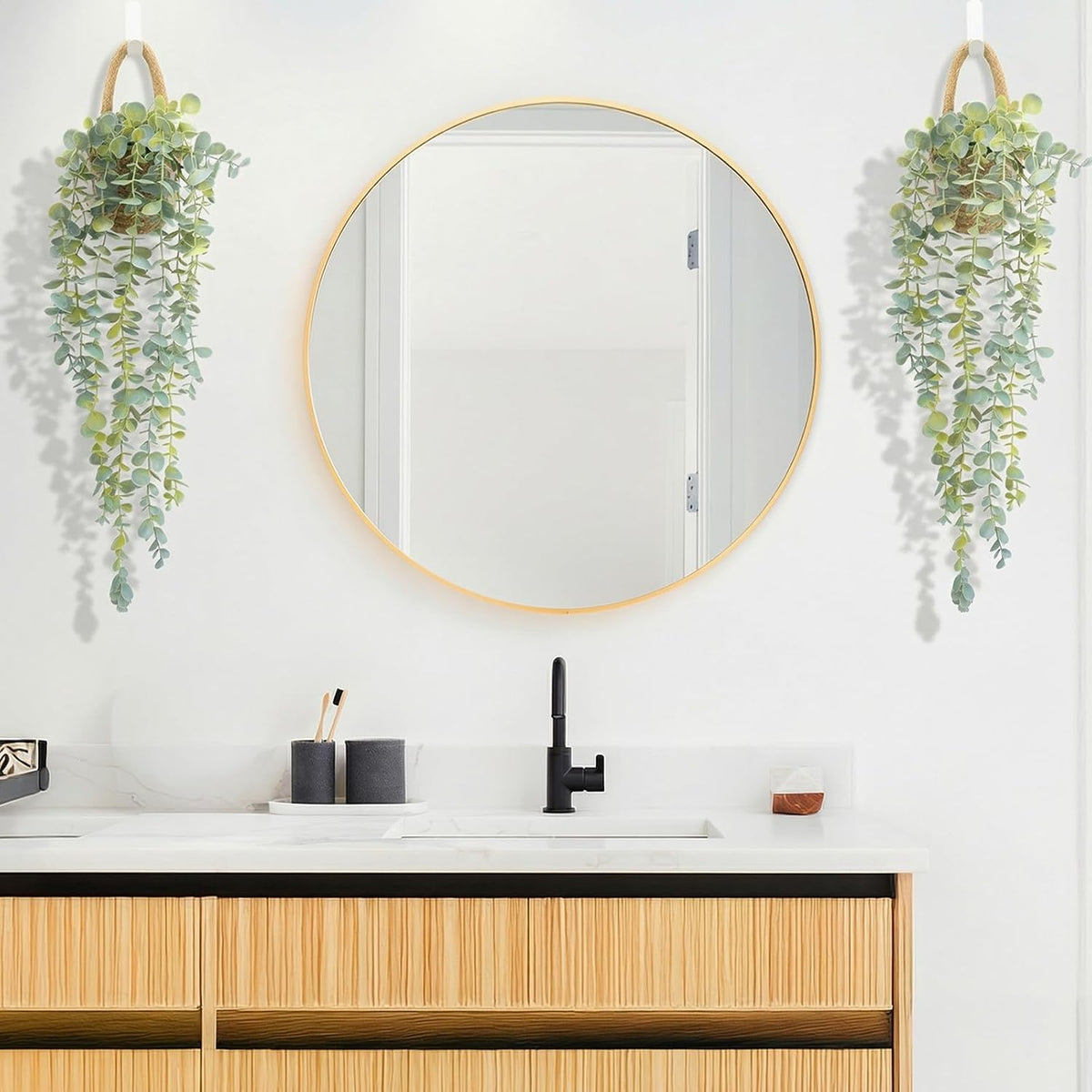 Faux Eucalyptus Hanging Plant in Woven Planter