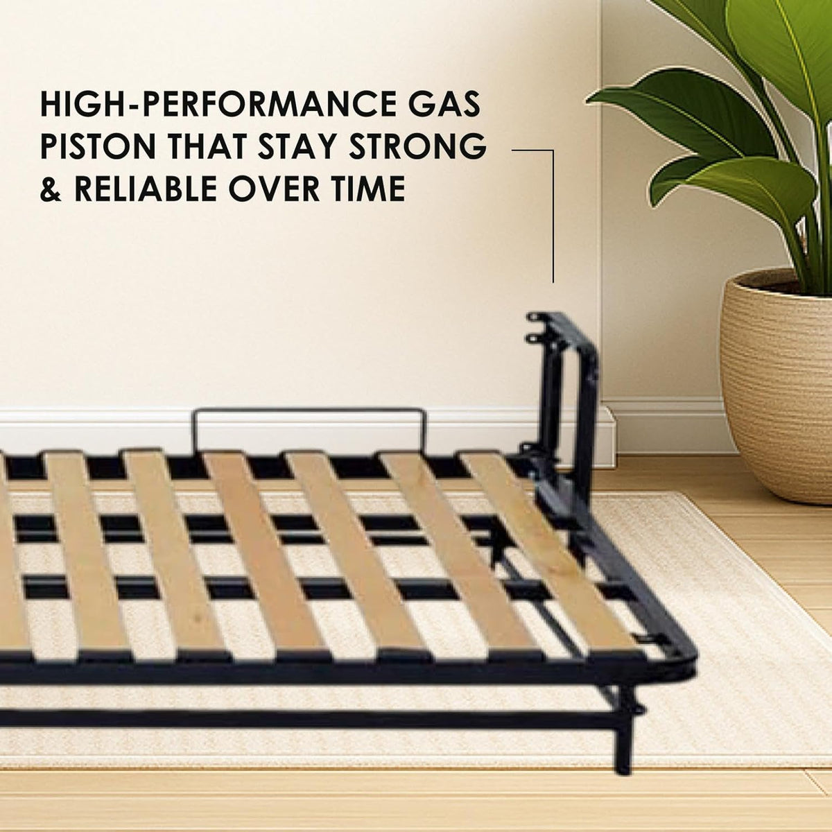 Murphy bed gas piston mechanism marketing graphic