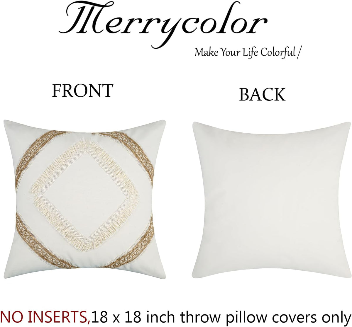 Boho Tassel Throw Pillow Covers, Set of 2 – Beige Neutral